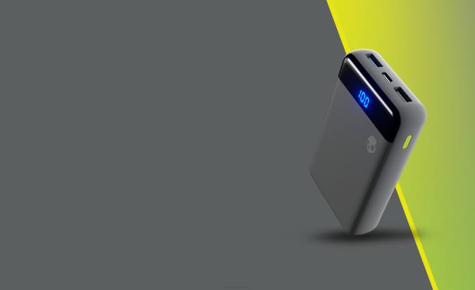 Fat Fast and Flexible Fat Stash 2 10000 mAh Portable Battery Pack XXFB38 Chill Grey/Yellow Skullcandy