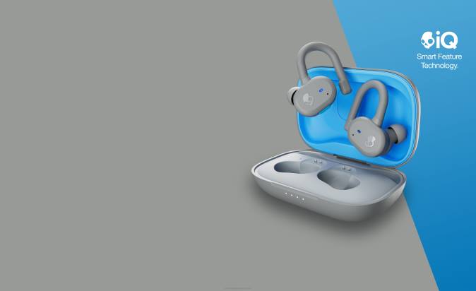 Upgradable tech secure fit Push Active True Wireless Earbuds XXFB14 Light Grey/Blue Skullcandy